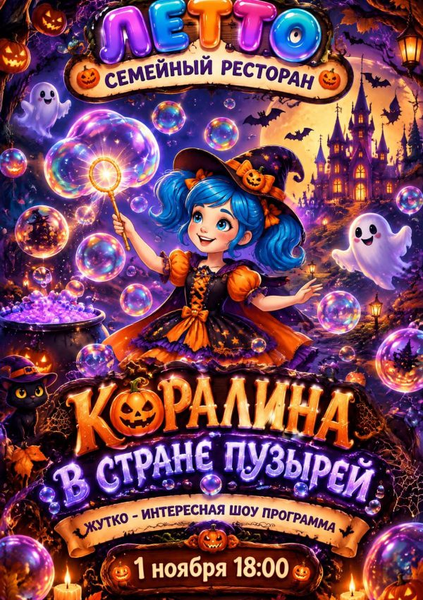 1 ноября (вс) семейный ресторан Летто приглашает на жутко-интересное шоу Коралина в стране пузырей.