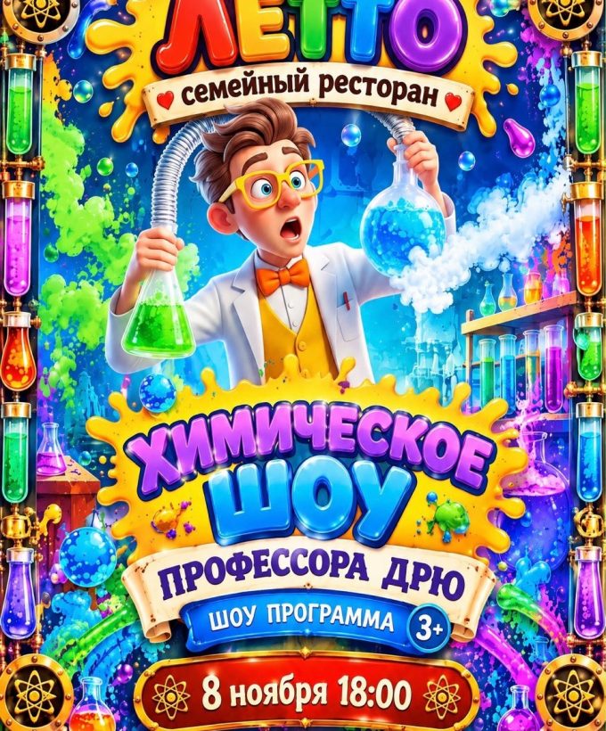 8 ноября в 18:00 семейный ресторан Летто приглашает на химическое шоу профессора Дрю!
