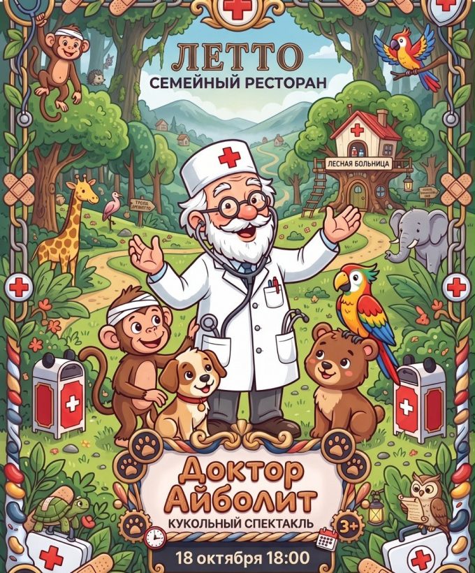 18 октября (вс) в 18:00 в ресторане LETTO: Кукольный спектакль "Айболит"!